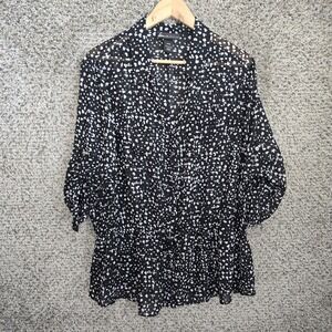 Lane Bryant Top Womens Plus 18/20 Black Sheer Button Up Peplum Blouse Casual